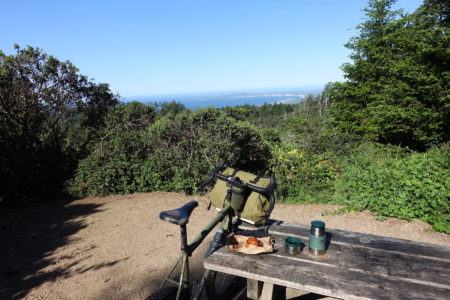 Bike and picnic table overlooking Drake's Bay
